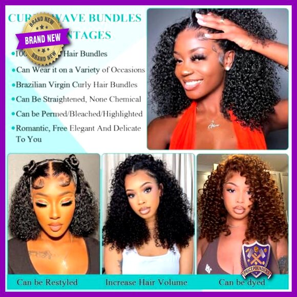Brazilian Virgin Human Hair Extensions 14 16 Inch Kinky Curly Bundles